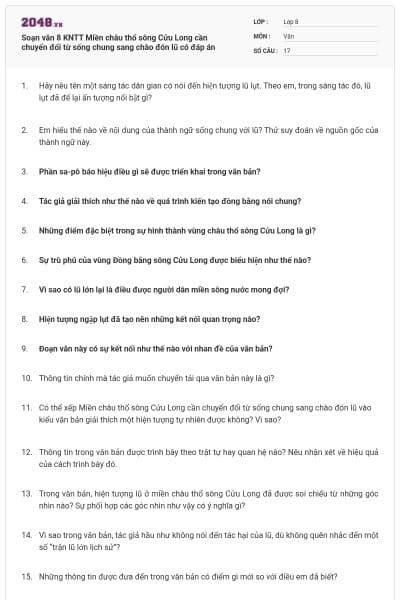 Soạn văn 8 KNTT Miền châu thổ sông Cửu Long cần chuyển đổi từ sống chung sang chào đón lũ có đáp án