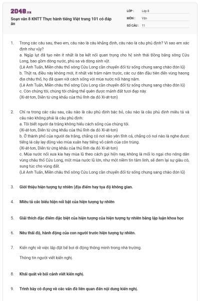 Soạn văn 8 KNTT Thực hành tiếng Việt trang 101 có đáp án