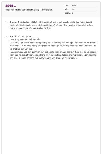 Soạn văn 8 KNTT Đọc mở rộng trang 114 có đáp án
