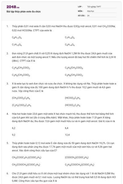 Bài tập thủy phân este đa chức