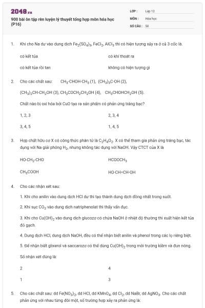 900 bài ôn tập rèn luyện lý thuyết tổng hợp môn hóa học (P16)