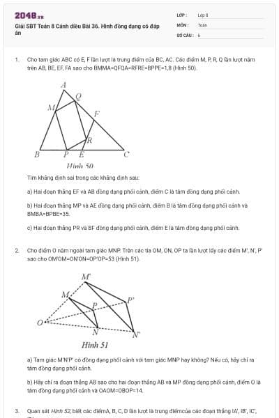 Giải SBT Toán 8 Cánh diều Bài 36. Hình đồng dạng có đáp án