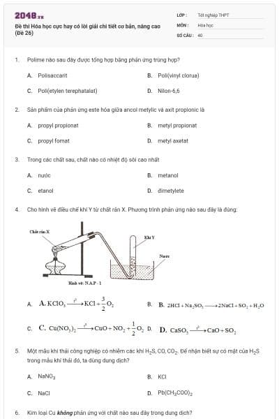 Đề thi Hóa học cực hay có lời giải chi tiết cơ bản, nâng cao (Đề 26)