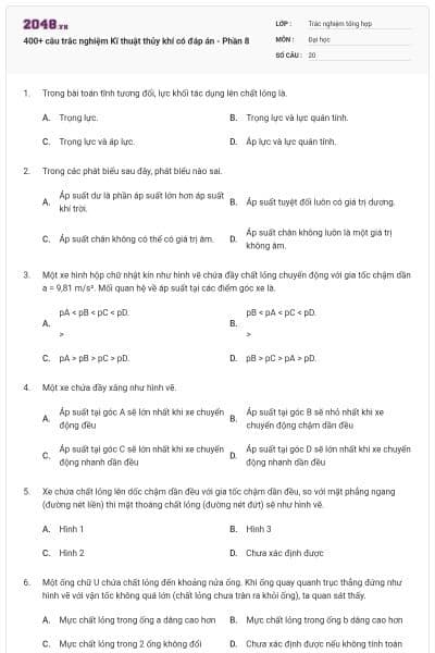 400+ câu trắc nghiệm Kĩ thuật thủy khí có đáp án - Phần 8