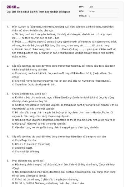Giải SBT Tin 8 CTST Bài 9A: Trình bày văn bản có đáp án