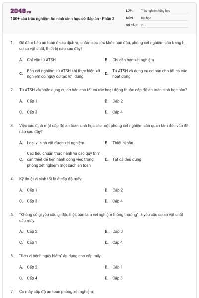 100+ câu trắc nghiệm An ninh sinh học có đáp án - Phần 3