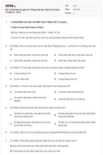 Bộ 10 Đề kiểm tra giữa kì 2 Tiếng Việt lớp 3 Kết nối tri thức có đáp án - Đề 6
