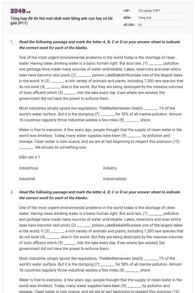 Tổng hợp đề thi thử mới nhất môn tiếng anh cực hay có lời giải (P11)