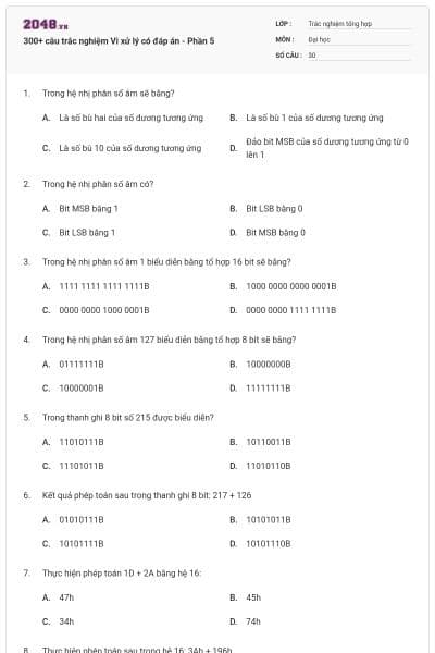 300+ câu trắc nghiệm Vi xử lý có đáp án - Phần 5