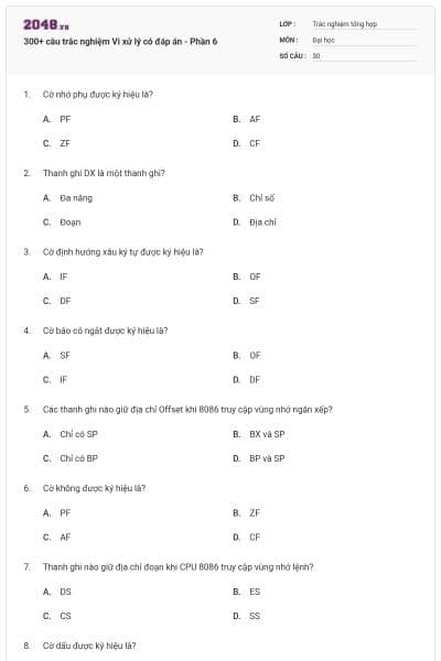 300+ câu trắc nghiệm Vi xử lý có đáp án - Phần 6