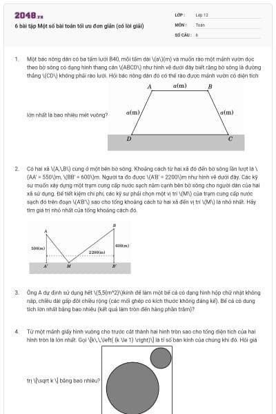 6 bài tập Một số bài toán tối ưu đơn giản (có lời giải)