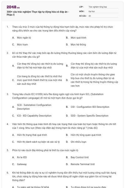 300+ câu trắc nghiệm Thực tập tự động hóa có đáp án - Phần 5