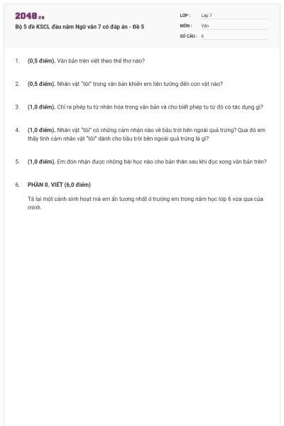 Bộ 5 đề KSCL đầu năm Ngữ văn 7 có đáp án - Đề 5