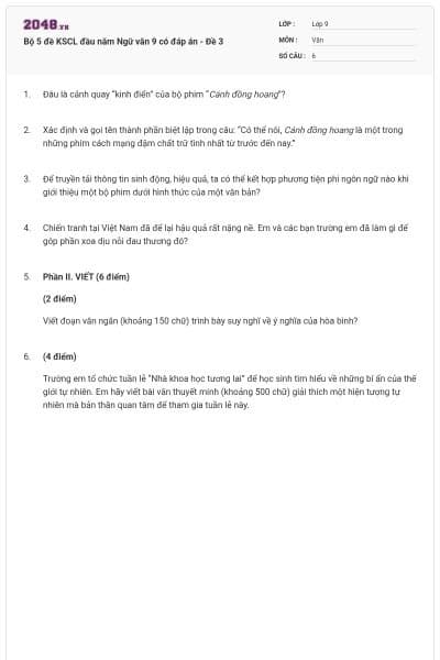 Bộ 5 đề KSCL đầu năm Ngữ văn 9 có đáp án - Đề 3