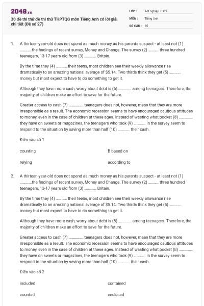30 đề thi thử đề thi thử THPTQG môn Tiếng Anh có lời giải chi tiết (Đề số 27)