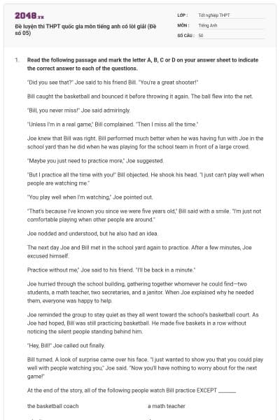 Đề luyện thi THPT quốc gia môn tiếng anh có lời giải (Đề số 05)