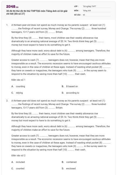30 đề thi thử đề thi thử THPTQG môn Tiếng Anh có lời giải chi tiết (Đề số 27)