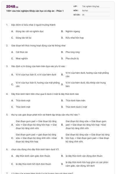 100+ câu trắc nghiệm Khớp cắn học có đáp án - Phần 1