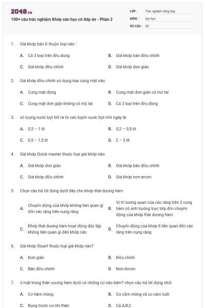 100+ câu trắc nghiệm Khớp cắn học có đáp án - Phần 2