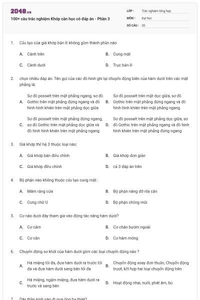 100+ câu trắc nghiệm Khớp cắn học có đáp án - Phần 3