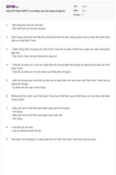 Giải VTH Văn 8 KNTT Lá cờ thêu sáu chữ vàng có đáp án