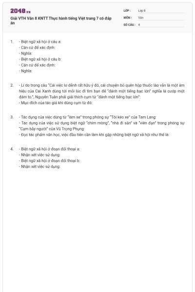 Giải VTH Văn 8 KNTT Thực hành tiếng Việt trang 7 có đáp án