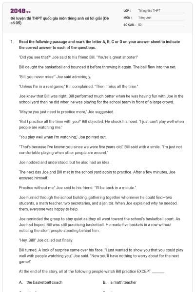 Đề luyện thi THPT quốc gia môn tiếng anh có lời giải (Đề số 05)