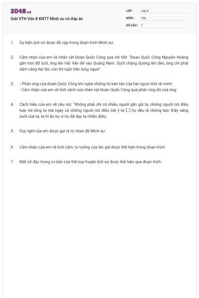Giải VTH Văn 8 KNTT Minh sư có đáp án