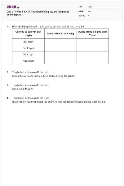 Giải VTH Văn 8 KNTT Thực hành củng cố, mở rộng trang 16 có đáp án