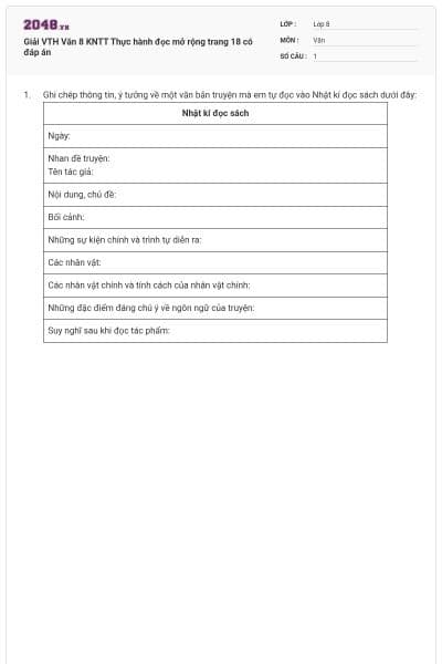 Giải VTH Văn 8 KNTT Thực hành đọc mở rộng trang 18 có đáp án