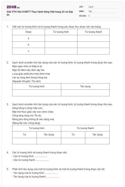 Giải VTH Văn 8 KNTT Thực hành tiếng Việt trang 22 có đáp án