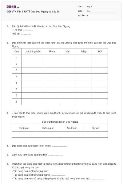 Giải VTH Văn 8 KNTT Qua Đèo Ngang có đáp án
