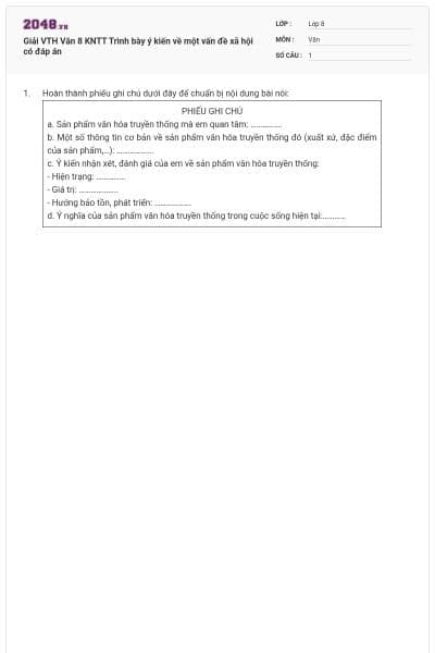 Giải VTH Văn 8 KNTT Trình bày ý kiến về một vấn đề xã hội có đáp án