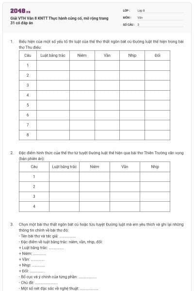 Giải VTH Văn 8 KNTT Thực hành củng cố, mở rộng trang 31 có đáp án