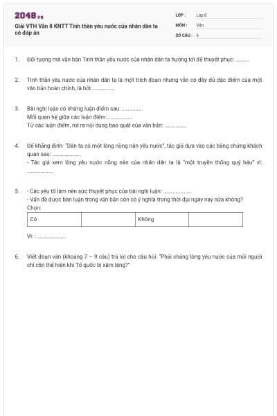 Giải VTH Văn 8 KNTT Tinh thần yêu nước của nhân dân ta có đáp án