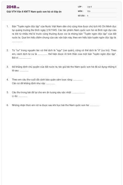 Giải VTH Văn 8 KNTT Nam quốc sơn hà có đáp án