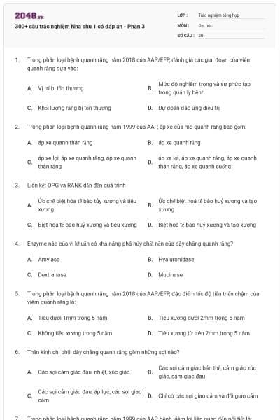 300+ câu trắc nghiệm Nha chu 1 có đáp án - Phần 3