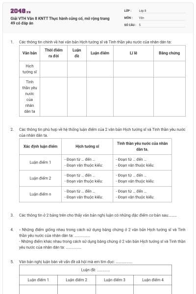 Giải VTH Văn 8 KNTT Thực hành củng cố, mở rộng trang 49 có đáp án