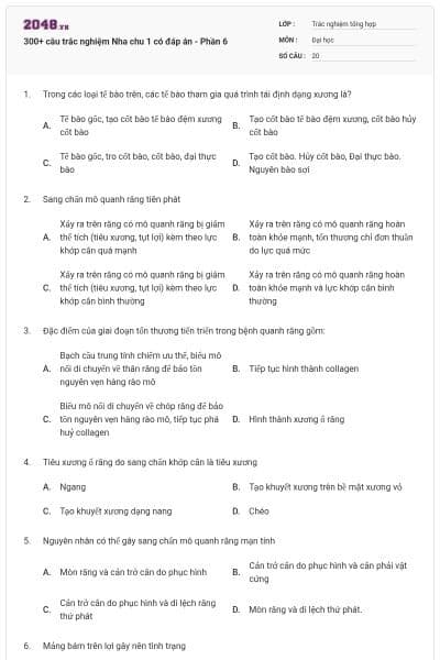 300+ câu trắc nghiệm Nha chu 1 có đáp án - Phần 6