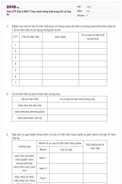 Giải VTH Văn 8 KNTT Thực hành tiếng Việt trang 55 có đáp án