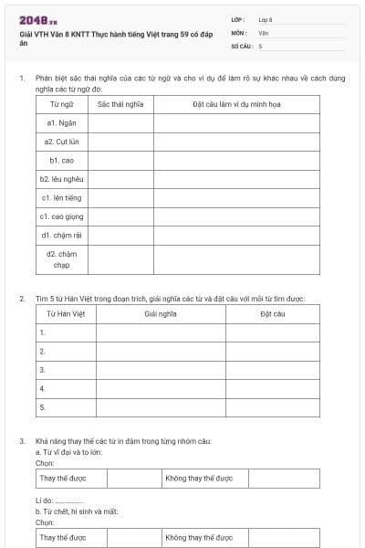 Giải VTH Văn 8 KNTT Thực hành tiếng Việt trang 59 có đáp án