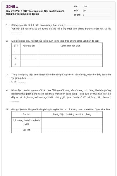 Giải VTH Văn 8 KNTT Một số giọng điệu của tiếng cười trong thơ trào phúng có đáp án