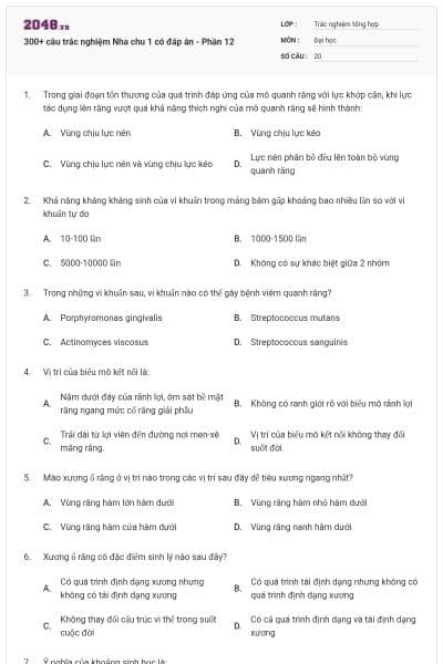 300+ câu trắc nghiệm Nha chu 1 có đáp án - Phần 12