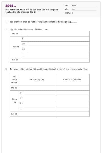 Giải VTH Văn 8 KNTT Viết bài văn phân tích một tác phẩm văn học thơ trào phúng có đáp án