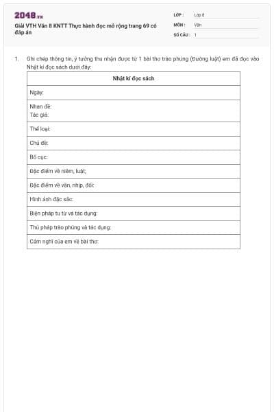 Giải VTH Văn 8 KNTT Thực hành đọc mở rộng trang 69 có đáp án