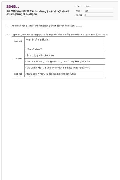 Giải VTH Văn 8 KNTT Viết bài văn nghị luận về một vấn đề đời sống trang 78 có đáp án