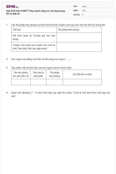 Giải VTH Văn 8 KNTT Thực hành củng cố, mở rộng trang 80 có đáp án