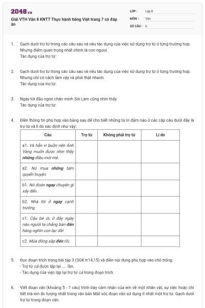 Giải VTH Văn 8 KNTT Thực hành tiếng Việt trang 7 có đáp án