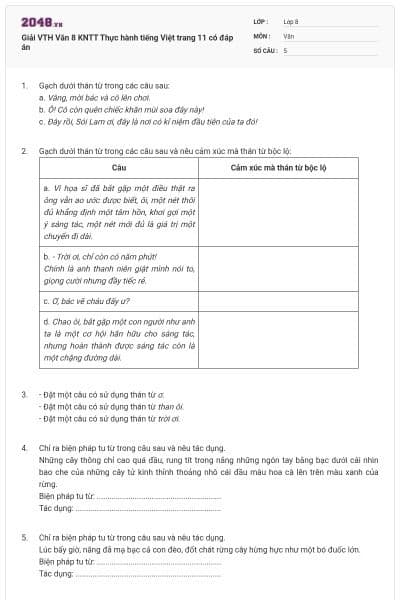 Giải VTH Văn 8 KNTT Thực hành tiếng Việt trang 11 có đáp án