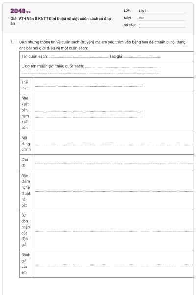 Giải VTH Văn 8 KNTT Giới thiệu về một cuốn sách có đáp án